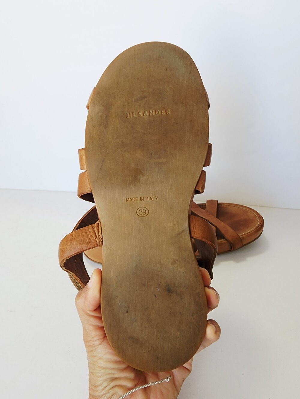 Jil Sander Brown Leather Crisscross Strap Sandals Size 39 - Picture 6 of 7
